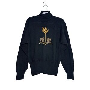 Bogner Vintage Black 100% Wool Turtleneck Gold Griffin Crest Sweater Mens Medium